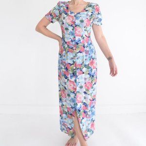 Vintage Room with a View Multi Colour Flora Maxi Dress with Shoulder Pads 10